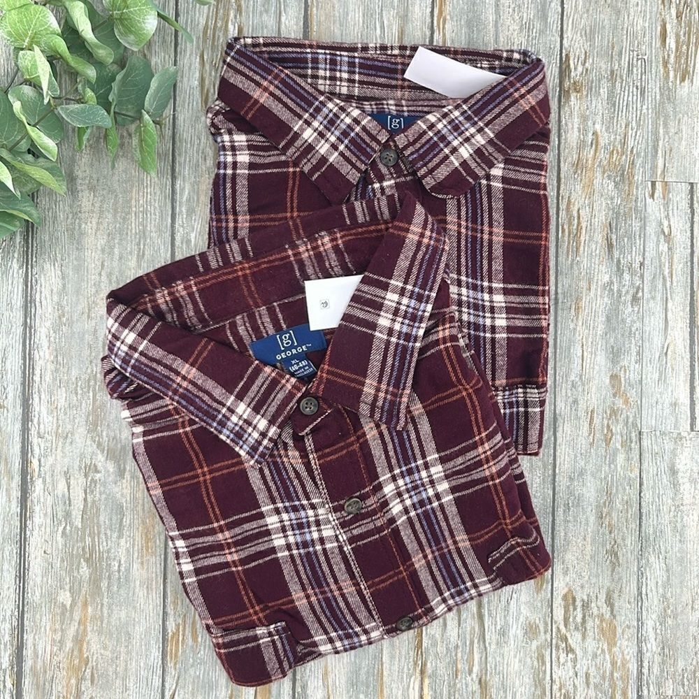 Men's Cozy Plaid Flannel Shirt With Long Sleeve 2-Pack Size XL